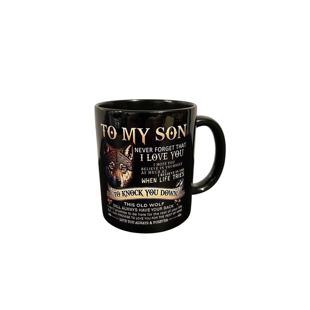 To My Son Wolf Coffee Mug 14oz Black Ceramic Inspirational Birthday Gift For Him